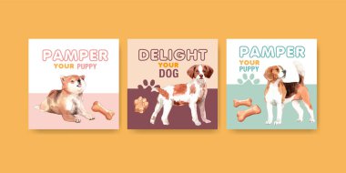 Broşür ve pazarlama suluboya illüstrasyonu için köpeklerle ve gıda tasarımı ile reklam yapın