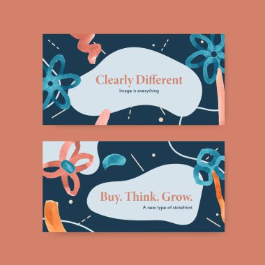 İnternet ve çevrimiçi topluluk suluboya illüstrasyonu için alışveriş tasarımı içeren Twitter şablonu 