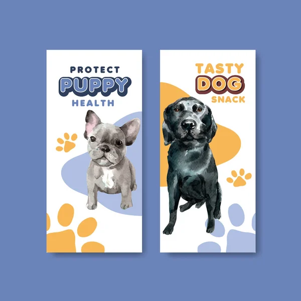 Volantino Modello Con Cani Design Brochure Volantino Pubblicizzare Acquerello Illustrazione — Vettoriale Stock