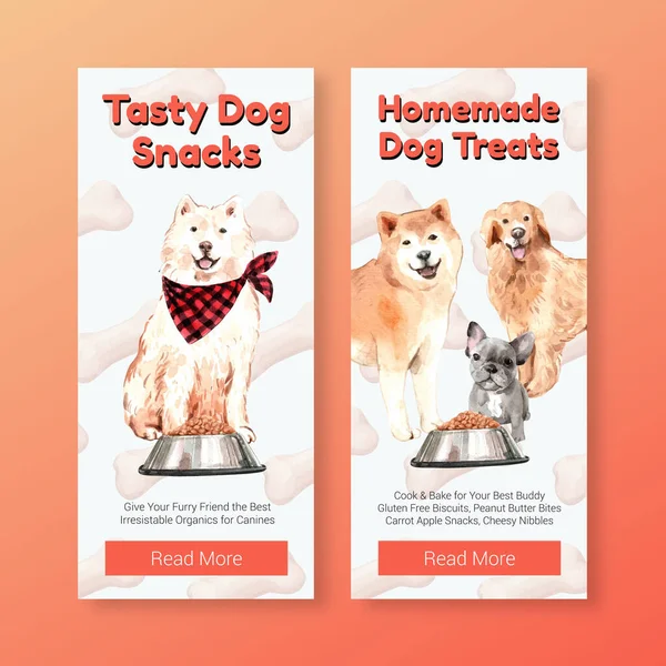 Volantino Modello Con Cani Design Brochure Volantino Pubblicizzare Acquerello Illustrazione — Vettoriale Stock