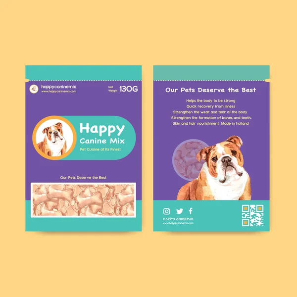 Verpackungsvorlage Mit Hunden Und Lebensmitteldesign Für Produkte Und Marketing Aquarell — Stockvektor