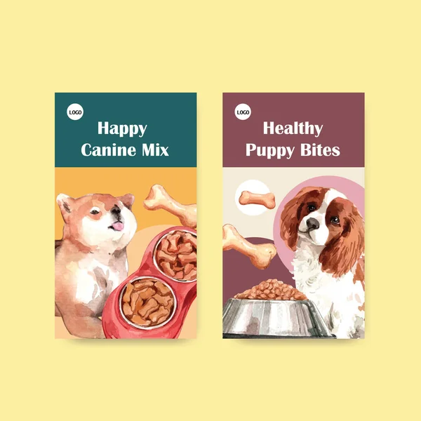 Verpackungsvorlage Mit Hunden Und Lebensmitteldesign Für Produkte Und Marketing Aquarell — Stockvektor