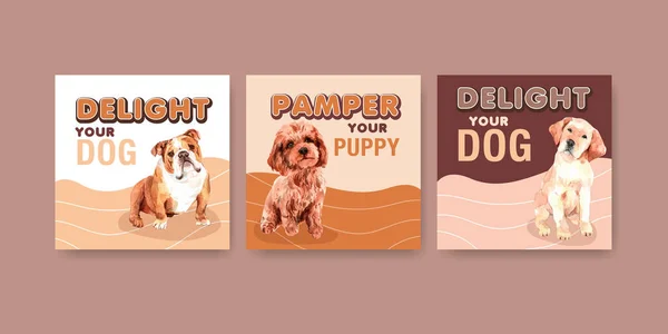 Werbevorlage Mit Hunden Und Futterdesign Für Broschüre Und Marketing Aquarell — Stockvektor