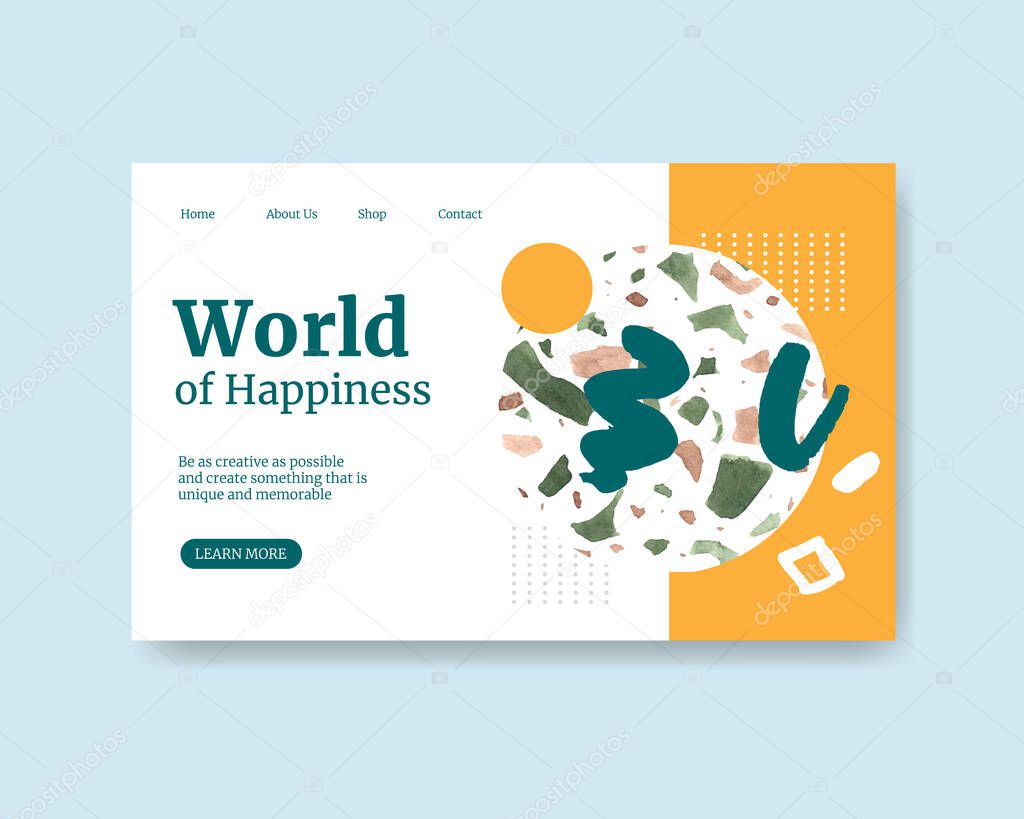 Website template with shopping design for internet and online community watercolor illustration 