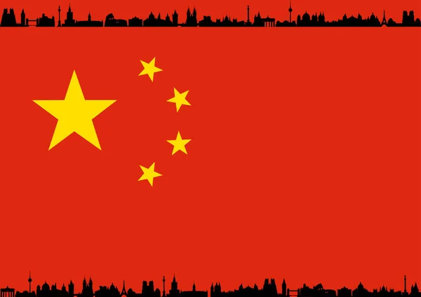 Capitais Europeias Construindo Sobre Bandeira China Fundo —  Vetores de Stock