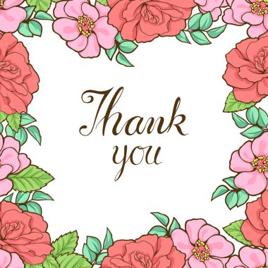 Beyaz arka planda kırmızı ve pembe çiçek çerçevesi. 