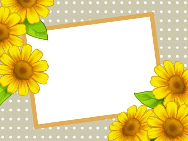 Beyaz nokta deseni ve kahverengi arkaplan üzerine metin alanı beyaz duvar kağıdı, vektör illüstrasyonu, boş tahta ve kart için uygun ayçiçeği kenarlık çerçeve.