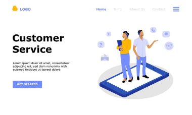 Müşteri Destek ve Danışmanlık Müşterileri Vektör İllüstrasyonu Konsepti, web iniş sayfası, ui, mobil uygulama, editör tasarımı, broşür, afiş ve diğer ilgili durumlar için uygundur