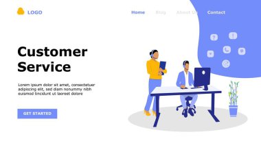 Müşteri Destek ve Danışmanlık Müşterileri Vektör İllüstrasyonu Konsepti, web iniş sayfası, ui, mobil uygulama, editör tasarımı, broşür, afiş ve diğer ilgili durumlar için uygundur