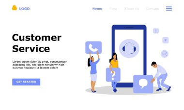 Müşteri Destek ve Danışmanlık Müşterileri Vektör İllüstrasyonu Konsepti, web iniş sayfası, ui, mobil uygulama, editör tasarımı, broşür, afiş ve diğer ilgili durumlar için uygundur