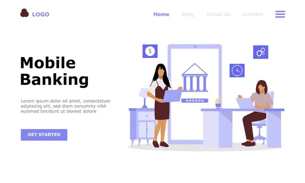 Concepto Ilustración Vectores Banca Móvil Adecuado Para Landing Page Web — Archivo Imágenes Vectoriales