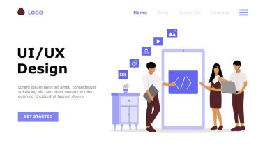 UI UX Tasarım Vektörü İllüstrasyon Konsepti, web iniş sayfası için elverişli, ui, mobil uygulama, editoryal tasarım, afiş ve diğer ilgili durumlar için uygun