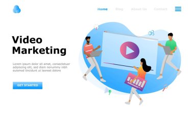 Video Marketing Vector Illustration Concept, Web iniş sayfası için elverişli, ui, mobil uygulama, editoryal tasarım, broşür, afiş ve diğer ilgili durumlar için