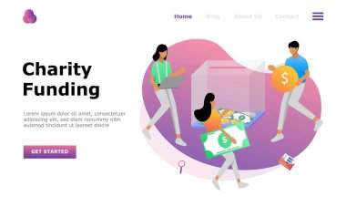 Charity Funding Vector Illustration Concept, Web iniş sayfası için elverişli, ui, mobil uygulama, editoryal tasarım, broşür, afiş ve diğer ilgili durumlar için