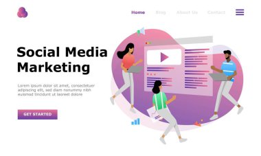 Sosyal Medya Pazarlama Vektörü İllüstrasyon Konsepti, web iniş sayfası için elverişli, ui, mobil uygulama, editoryal tasarım, afiş ve diğer ilgili durumlar için uygun