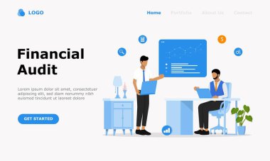 Finansal Denetim Vektörü İllüstrasyon Konsepti, web iniş sayfası için elverişli, ui, mobil uygulama, editoryal tasarım, ilan, ve diğer ilgili durumlar için uygun