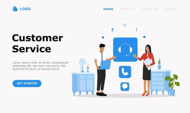 Müşteri Destek ve Danışmanlık Müşterileri Vektör İllüstrasyonu Konsepti, web iniş sayfası, ui, mobil uygulama, editör tasarımı, broşür, afiş ve diğer ilgili durumlar için uygundur