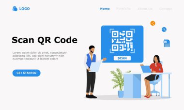 QR Kod Tarama Vektörü İllüstrasyon Konsepti, web iniş sayfası için elverişli, ui, mobil uygulama, editoryal tasarım, broşür, afiş ve diğer ilgili durumlar için uygun