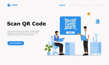 QR Kod Tarama Vektörü İllüstrasyon Konsepti, web iniş sayfası için elverişli, ui, mobil uygulama, editoryal tasarım, broşür, afiş ve diğer ilgili durumlar için uygun