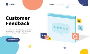 Müşteri Geribildirim Vektörü İllüstrasyon Konsepti, web iniş sayfası için elverişli, ui, mobil uygulama, editör tasarımı, broşür, afiş ve diğer ilgili durumlar için uygun