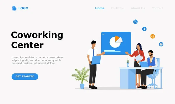 Coworking Center Vector Illustration Concept Adatto Pagina Destinazione Web App — Vettoriale Stock