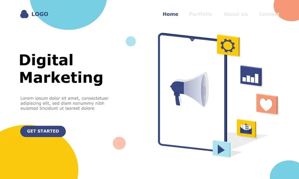 Concepto Ilustración Vectores Estrategia Marketing Digital Adecuado Para Landing Page — Vector de stock