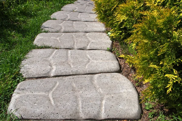 Grå Bred Stig Eller Spår Präglade Mönstrade Betongplattor Som Ligger — Stockfoto