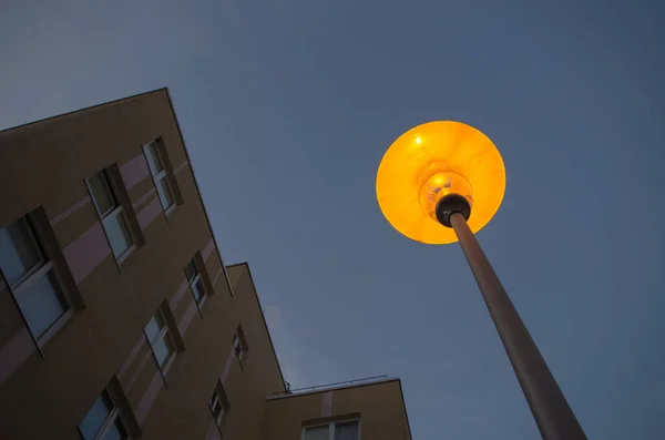 Early Morning Dusk Shaped Lantern Black Holder Lit Blue Twilight — Stock Photo, Image