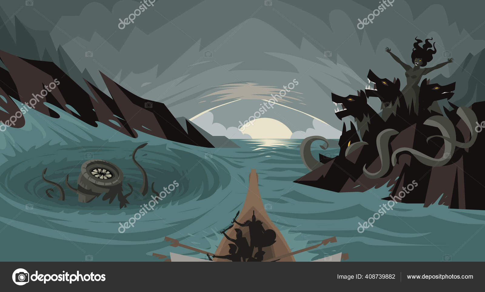 Illustration de Entre Scylla Mythe Charybde par matintheworld© 408739882