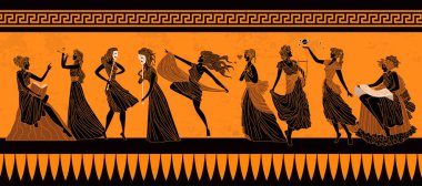 greek mythology muses Clio, Euterpe, Thalia, Melpomene, Terpsichore, Erato, Polymnia, Ourania and Calliope,  clipart