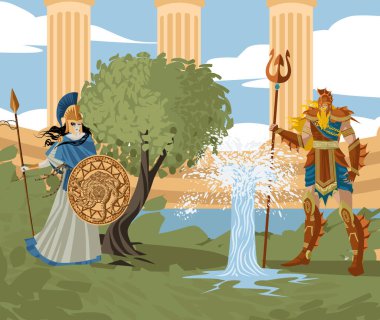 Yunan mitolojisinde Athena ile zeytin ağacı ve tuz çeşmeli poziyon efsanesi