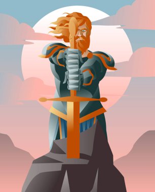 king arthur medieval knight with excalibur sword clipart