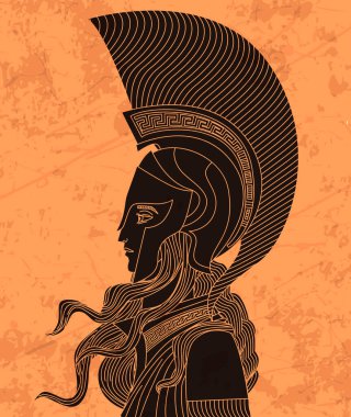 greek orange and black amphora drawing of athena clipart