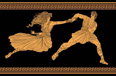 orange and black figures of hades kidnapping persephone  clipart