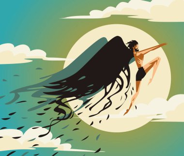 icarus flying near to the sun clipart