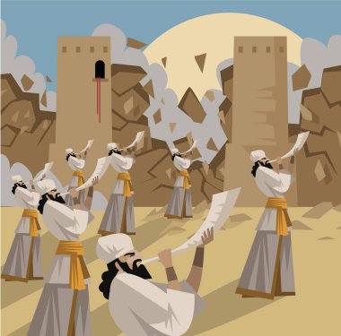 Jericho duvarları boynuz sesiyle yıkılıyor.