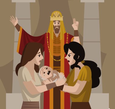 solomon king and two women dispute about a child clipart