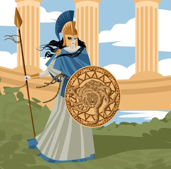 Palas Athena Minerva Diosa Mitología Griega — Vector de stock