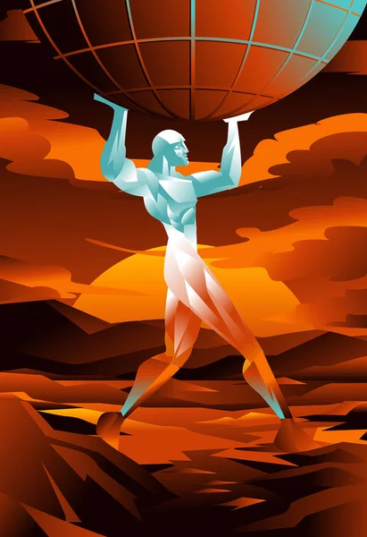Titan Ελληνική Μυθολογία Άτλας Κρατώντας Τον Κόσμο Πάνω Από Τους — Διανυσματικό Αρχείο