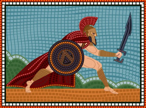 Mosaico Espartano Con Espada Escudo — Archivo Imágenes Vectoriales