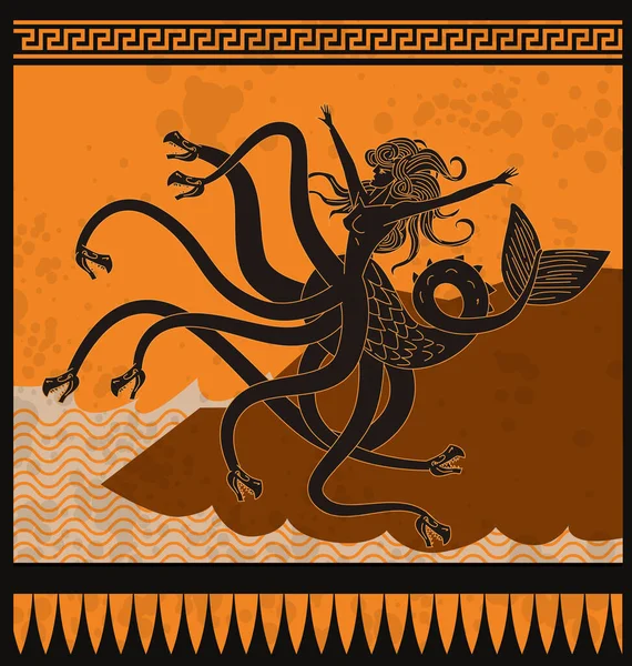 Oranje Zwart Scylla Zeemonster — Stockvector