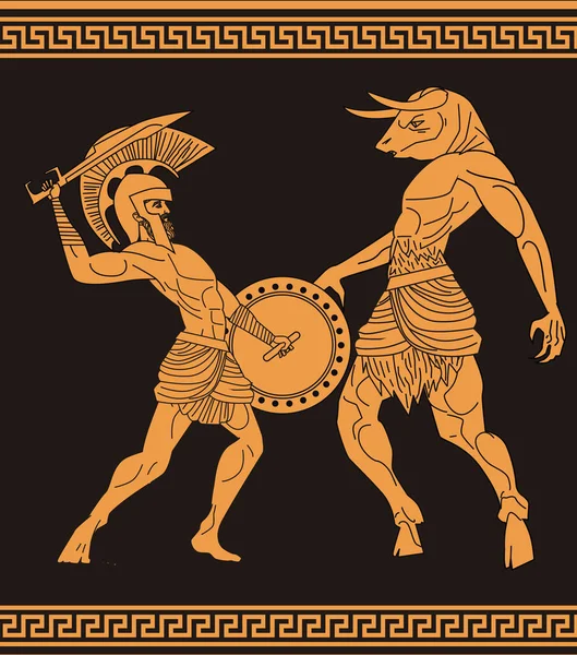 Theseus Kampf Gegen Den Minotaurus Der Griechischen Mythologie — Stockvektor