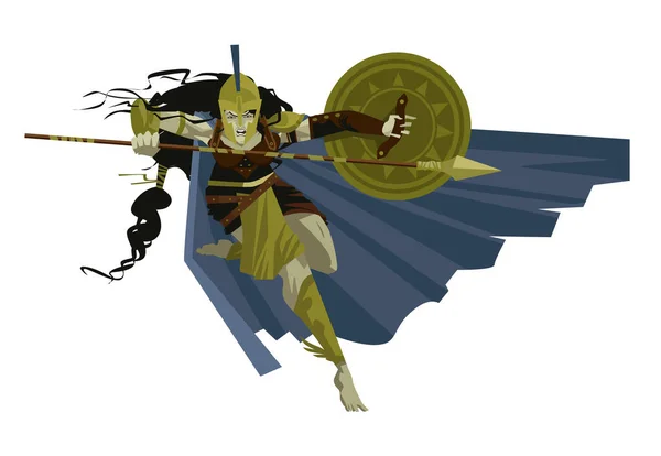 强壮的希腊女战士 手持长矛 — 图库矢量图片