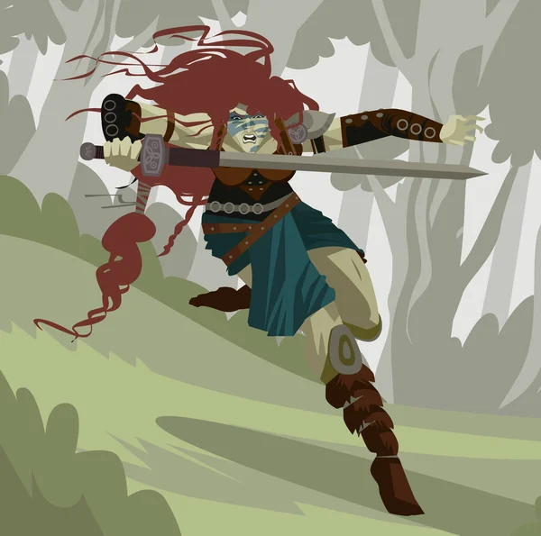 Boudica Kuno Celtic Ratu Barbar Prajurit Perempuan - Stok Vektor
