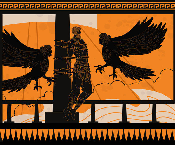 ulysses tied to the ship with ropes and the singing siren greek mythology tale