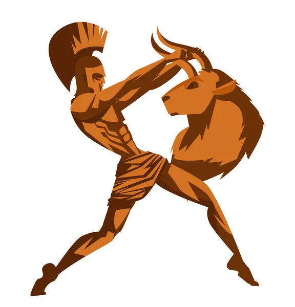 Theseus Met Minotaurus Hoofd Griekse Mythologie Verhaal — Stockvector