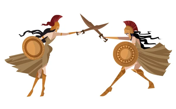 Amazonas Guerreras Entrenando Con Espadas — Vector de stock