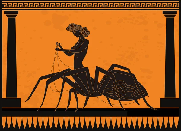 Arachne Grego Mitologia Aranha Meia Mulher Tecelão Seda — Vetor de Stock