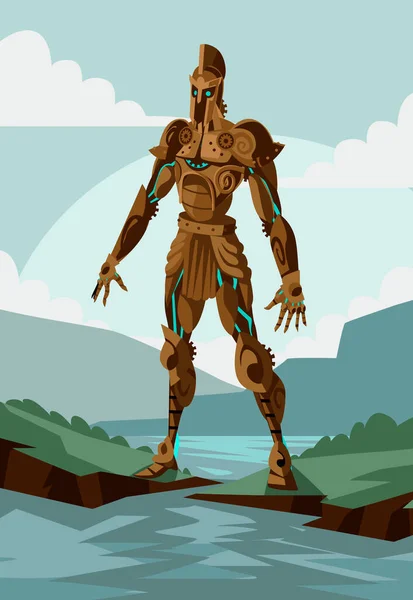 Griego Mitología Talos Gigante Bronce Automatizar Hombre — Vector de stock