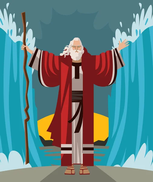 Моисей Своими Чудесами Посох Расставания Красное Море — стоковый вектор